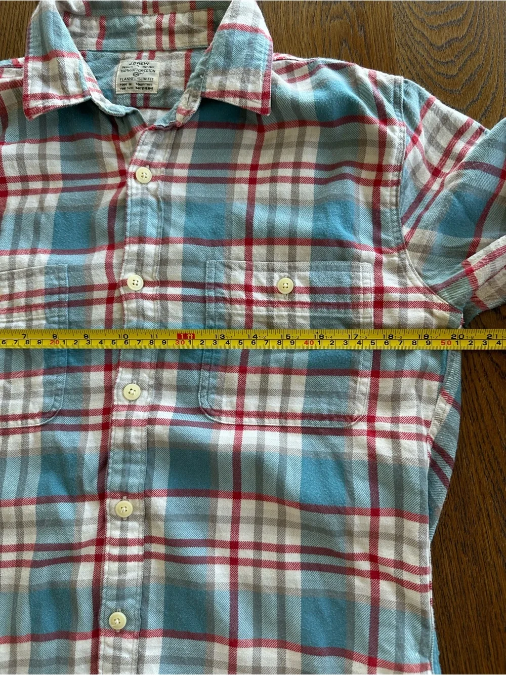 J.Crew Slim Fit Plaid Flannel Shirt Blue Red Cream Mens Unisex Medium Vintage
